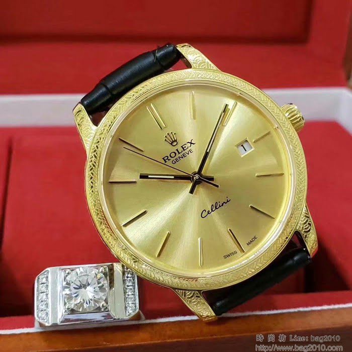 ROLEX勞力士 2019新款 切利尼雕花新款 18k電鍍黃金耐磨表殼 高端男士腕表  wssb4038